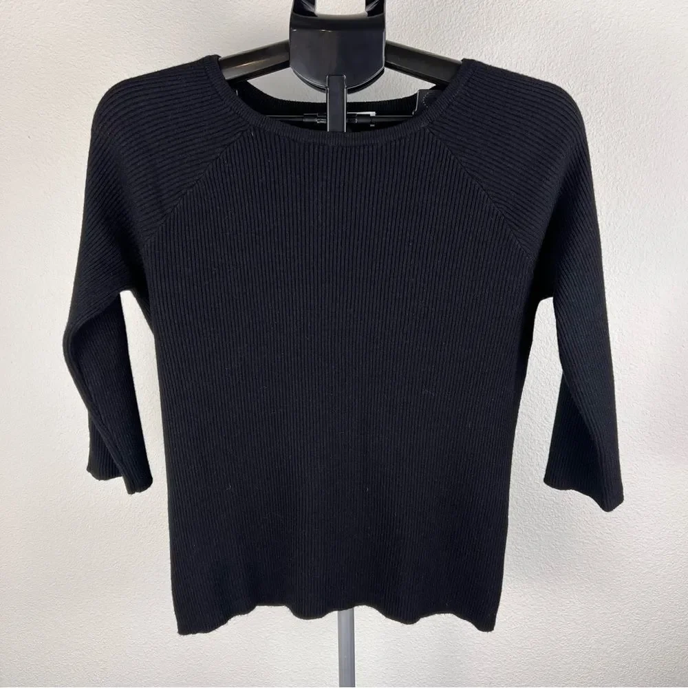 Sioni Milano Black Ribbed‎ Knit Sweater Women Size M Raglan Sleeve Crew Neck Top